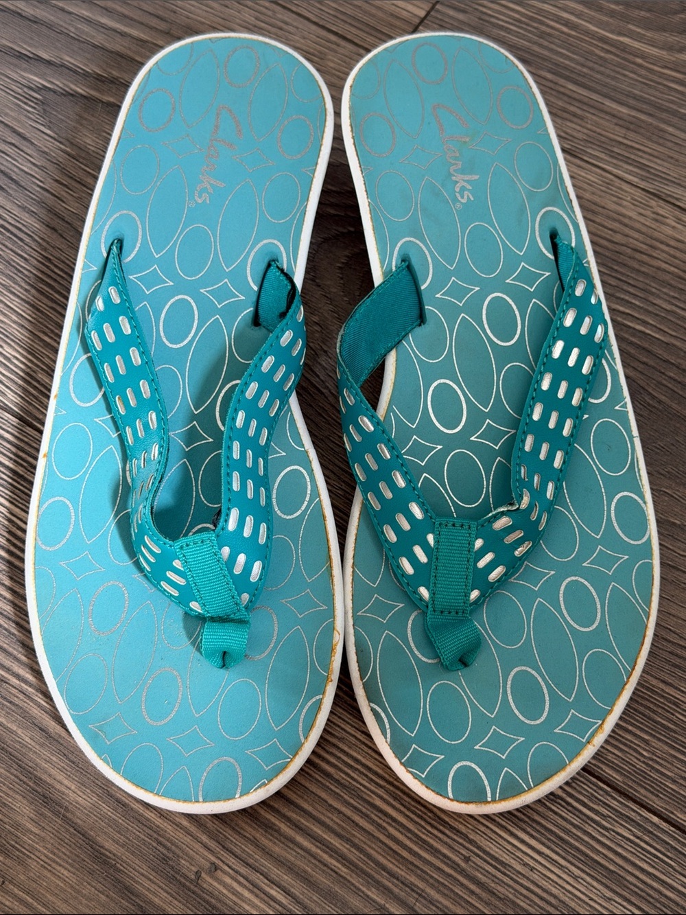 Clarks Teal Patterned Flip Flop Sandals